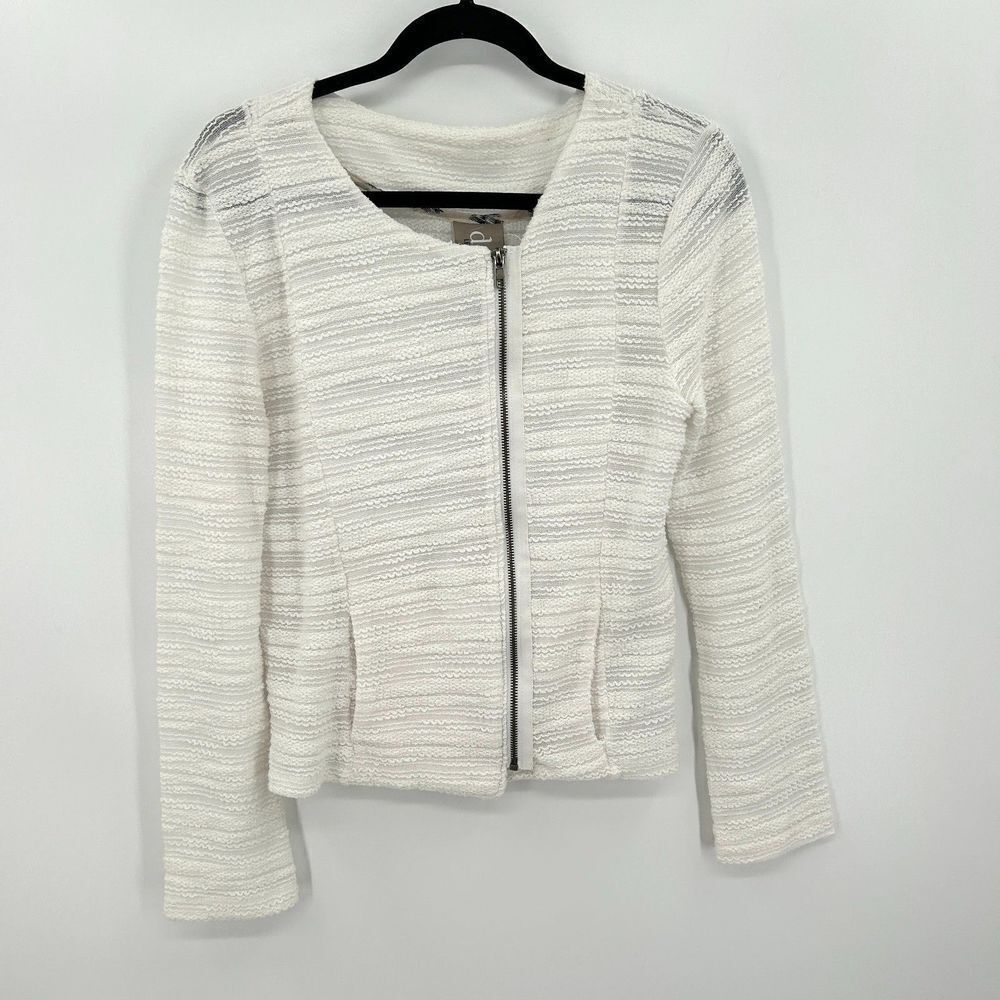 ANTHROPOLOGIE Dolan White Knit Asymmetrical Full Zip Jacket Top Size Medium